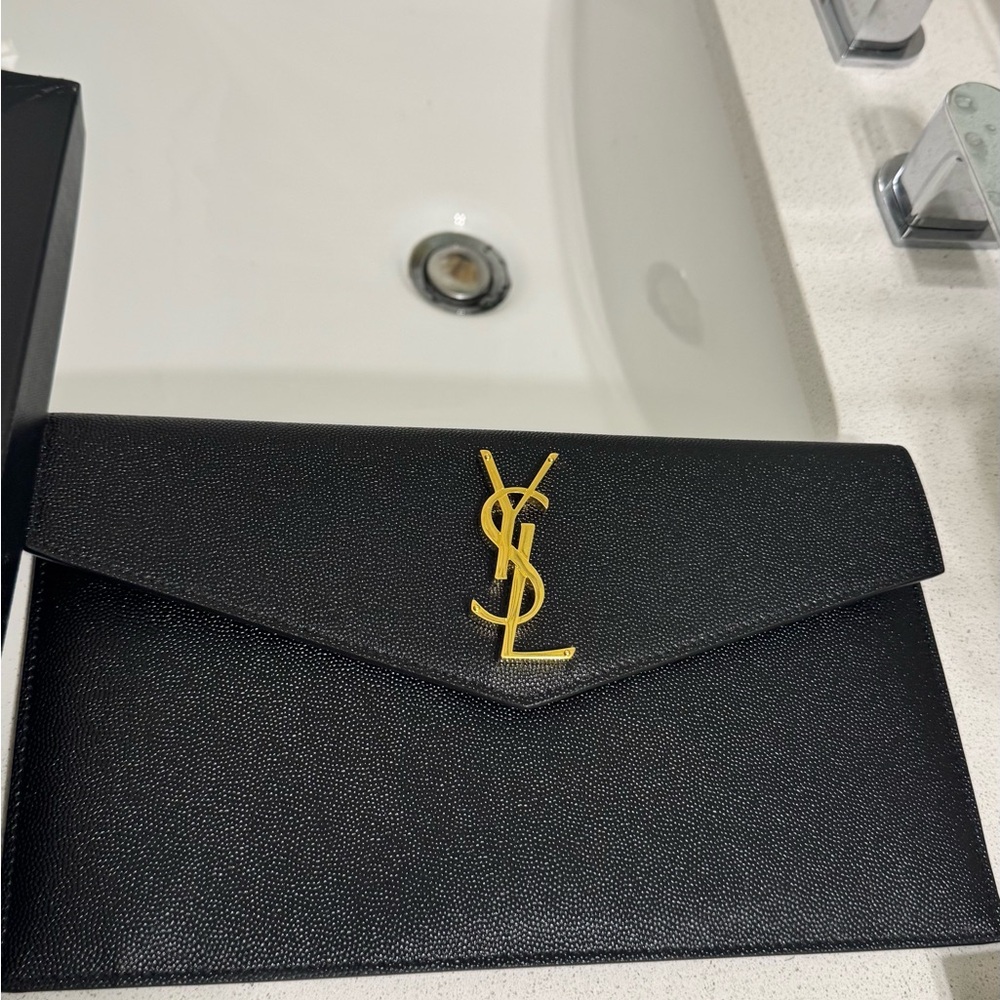 YSL Black Clutch with Gold Logo